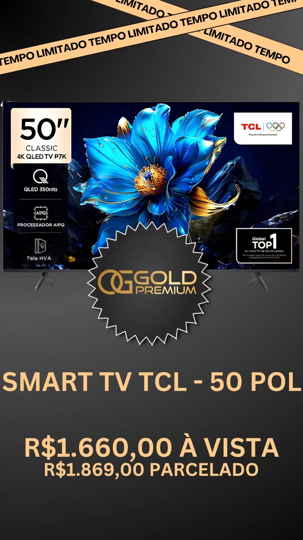 SMART TV TCL - 50 POL - QLED - 4K